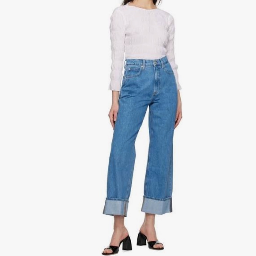FRAME Rolled High Rise Jean Womens 27 Meadow Wash Full Length